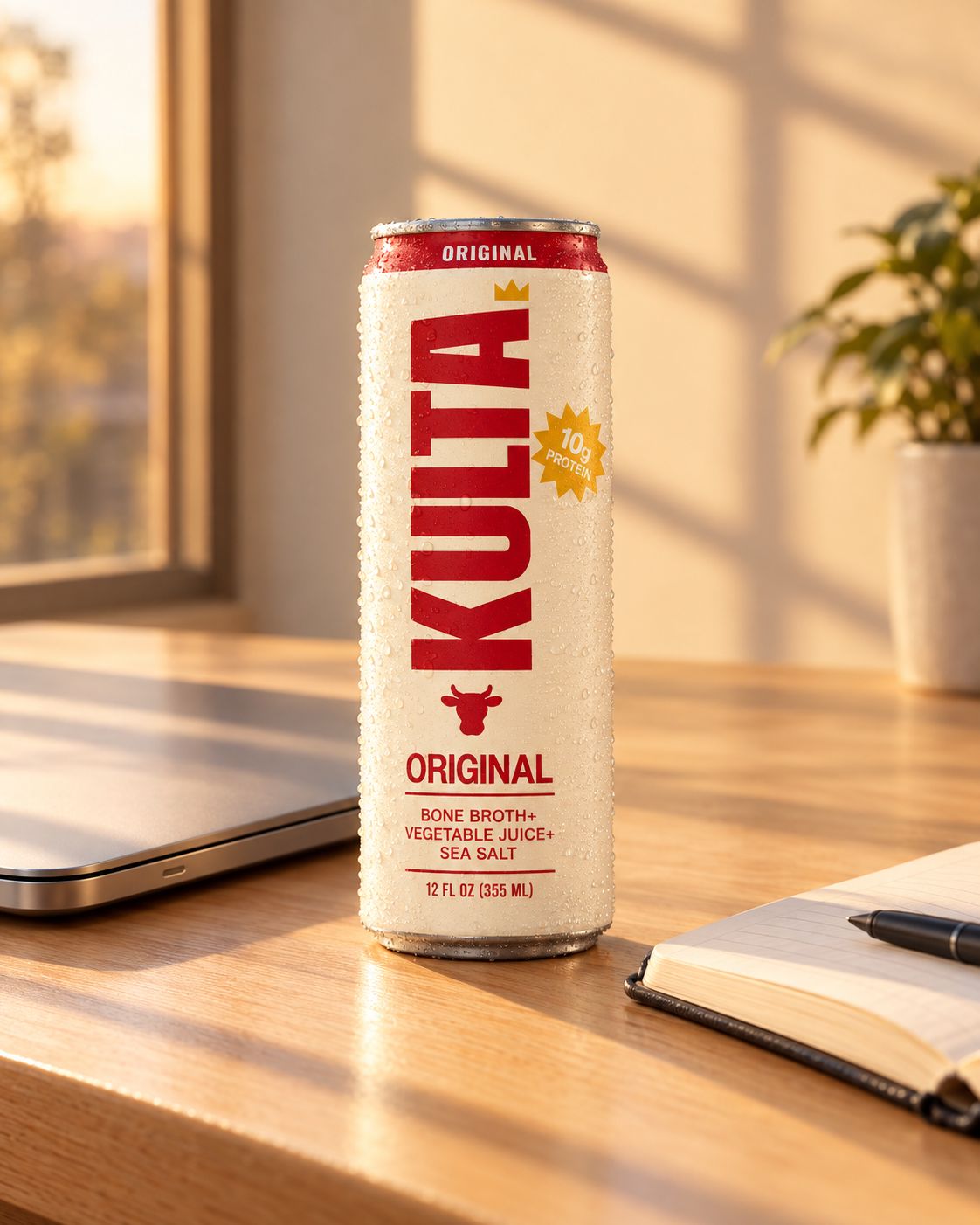 A can of Kulta on a desk in afternoon light